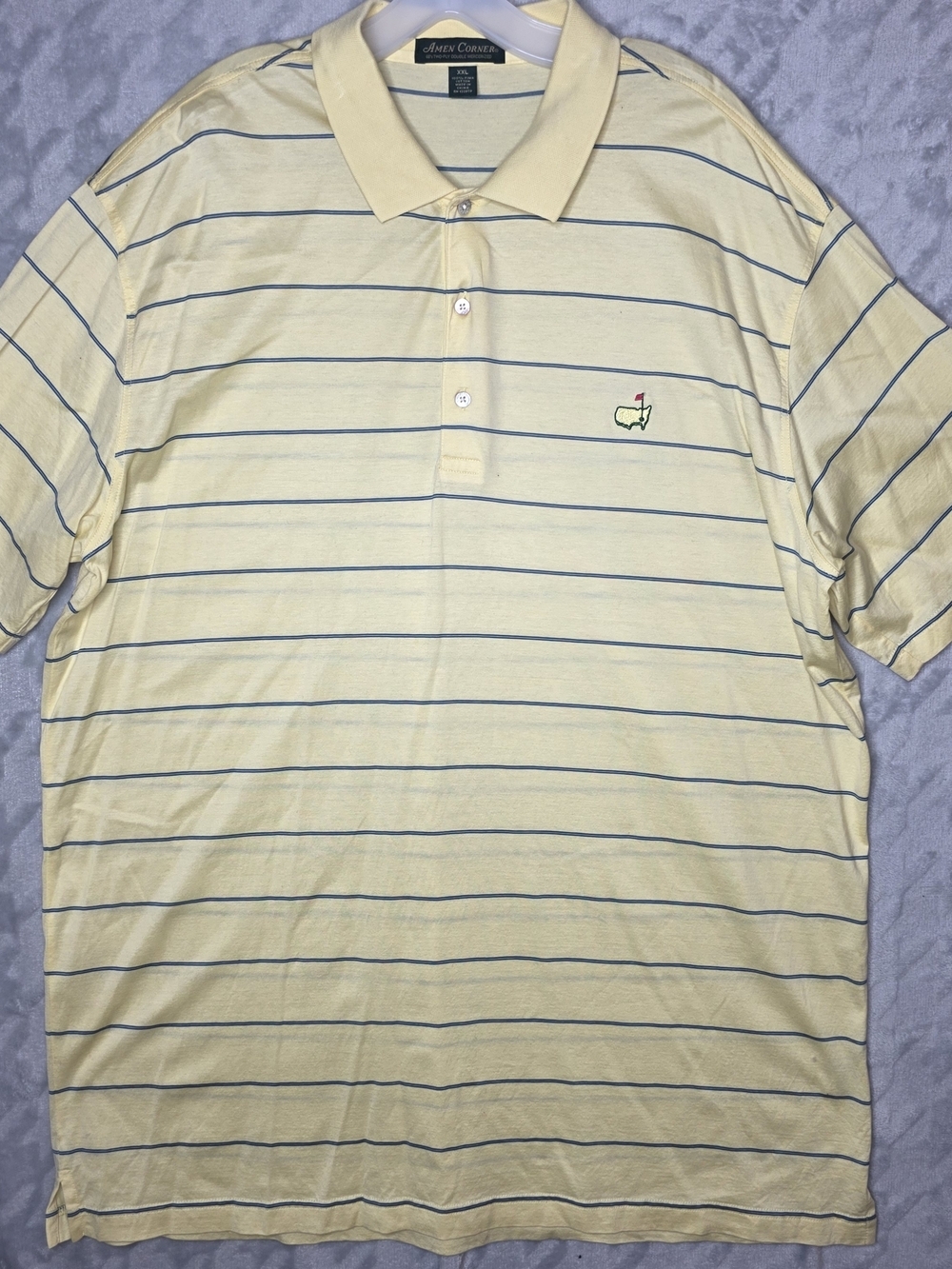 Amen Corner Masters Embroided Icon Pale Yellow Striped Polo Shirt